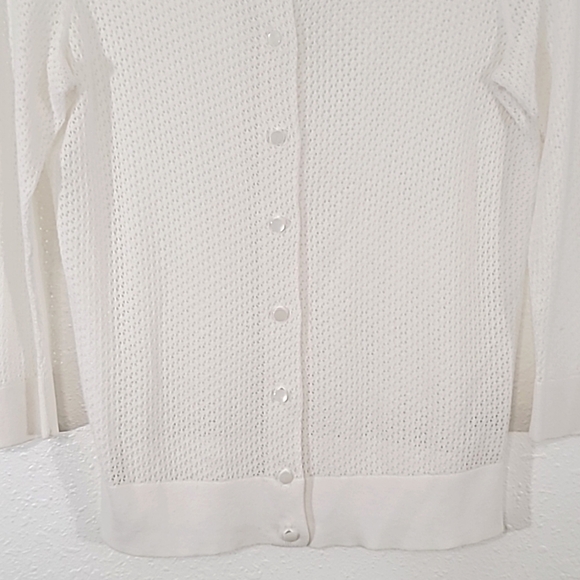 TALBOTS Lightweight Open Weave 100% Pima Cotton White Long Sleeve Sweater, MP - Picture 3 of 6